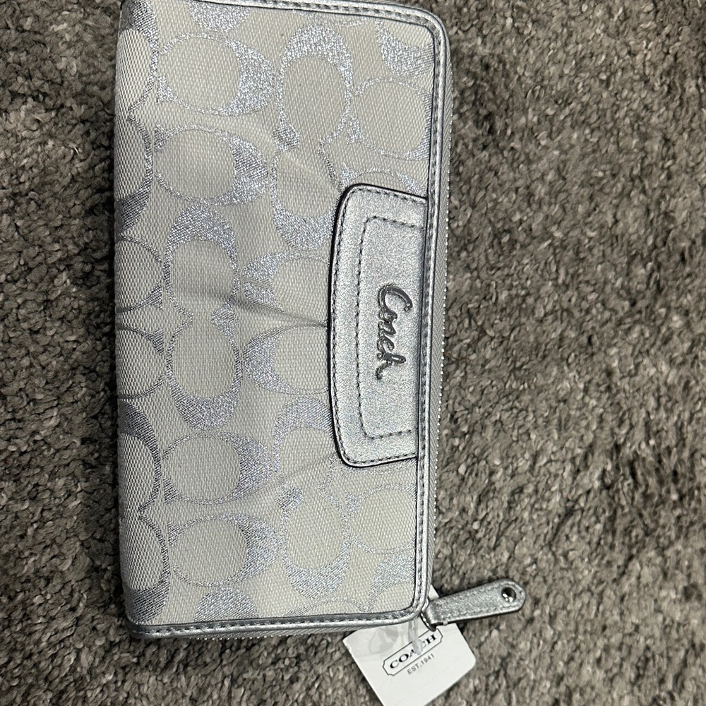 Coach Metallic Silver Signature Continental Wallet